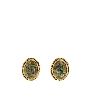 Brinco de Pressão Oval Dourado Com Pedras Verdes