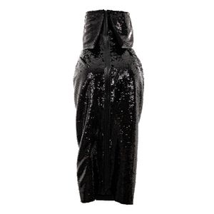 Vestido Tufi Duek Longo Paetê Preto