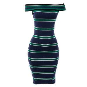 Vestido NK Bandagem Listrado Azul e Verde