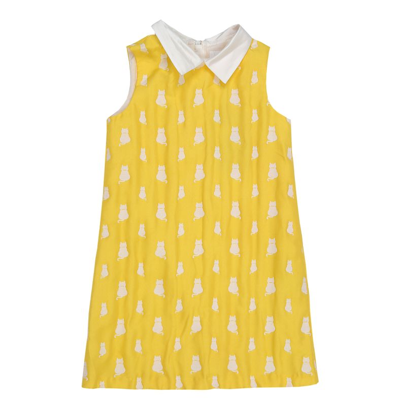 Vestido-Charabia-Infantil-Estampa-Gatos-Amarelo