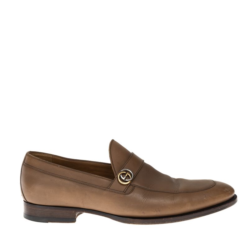 Mocassim-Gucci-GG-Interlocking-Couro-Caramelo