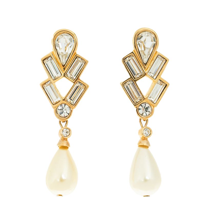 Brinco-Swarovski-Pendente-Esfera-Perolada-e-Cristais-Dourado
