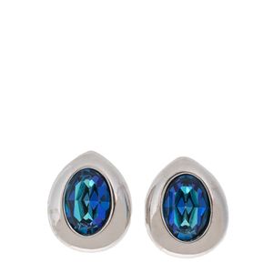 Brinco de Pressão Swarovski Gota Prateado Cristal Azul