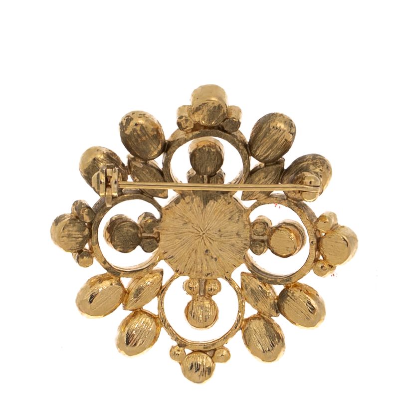 Broche-Dourado-Pedras-Coral-e-Cristais