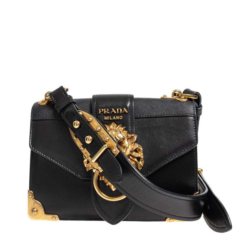 Bolsa-Prada-Cahier-Leao-Couro-Preto