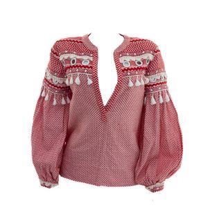 Blusa Dodo Bar Or Pompons Algodão Vermelho e Branco