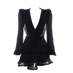 Vestido PatBo Franjas e Renda Preto