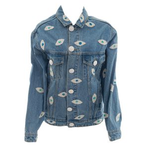 Jaqueta Isabela Capeto Jeans Bordada Olhos