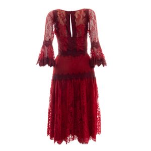 Vestido Marchesa Notte Midi Renda Vermelho