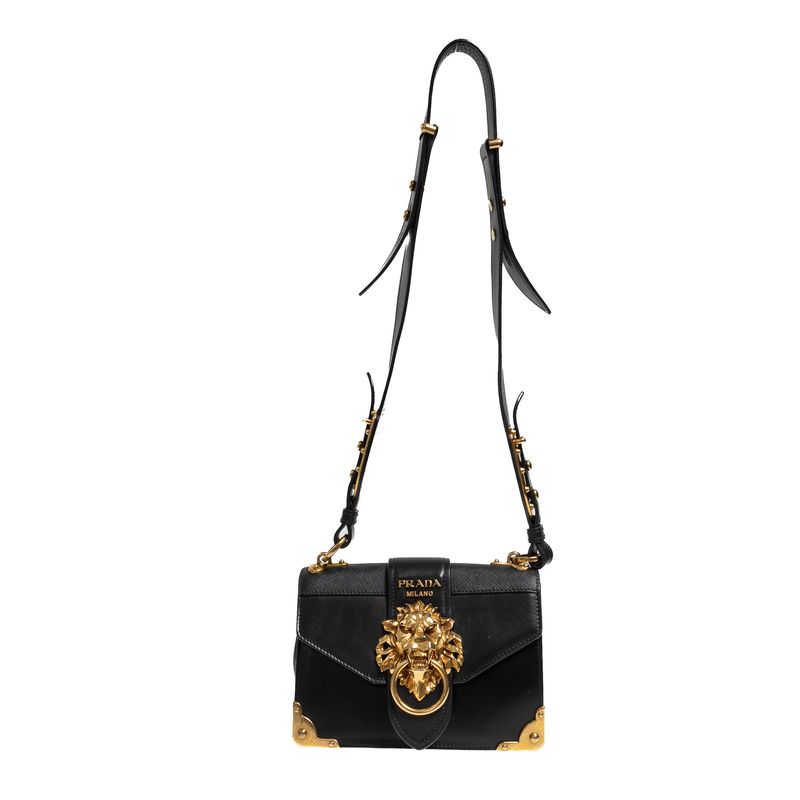 Bolsa-Prada-Cahier-Leao-Couro-Preto