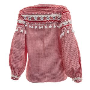 Blusa Dodo Bar Or Pompons Algodão Vermelho e Branco