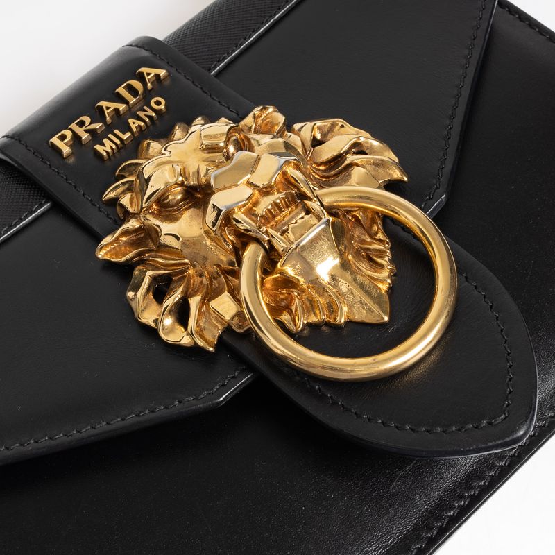 Bolsa-Prada-Cahier-Leao-Couro-Preto