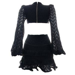 Vestido PatBo Franjas e Renda Preto