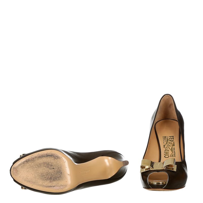 Peep-Toe-Salvatore-Ferragamo-Couro-Marrom