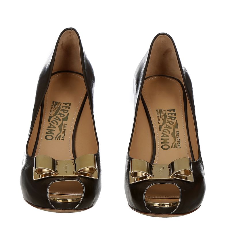 Peep-Toe-Salvatore-Ferragamo-Couro-Marrom