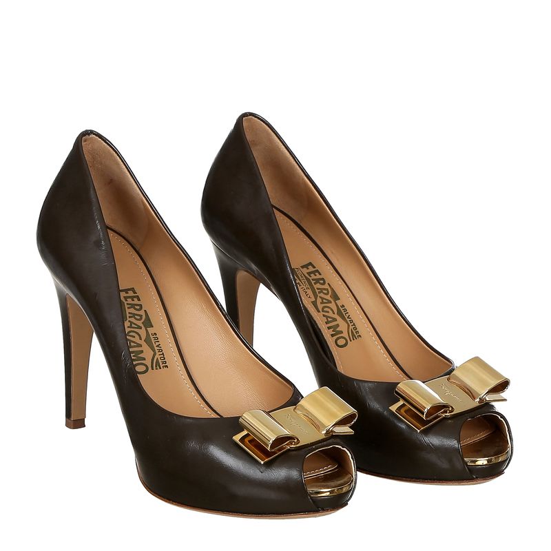 Peep-Toe-Salvatore-Ferragamo-Couro-Marrom