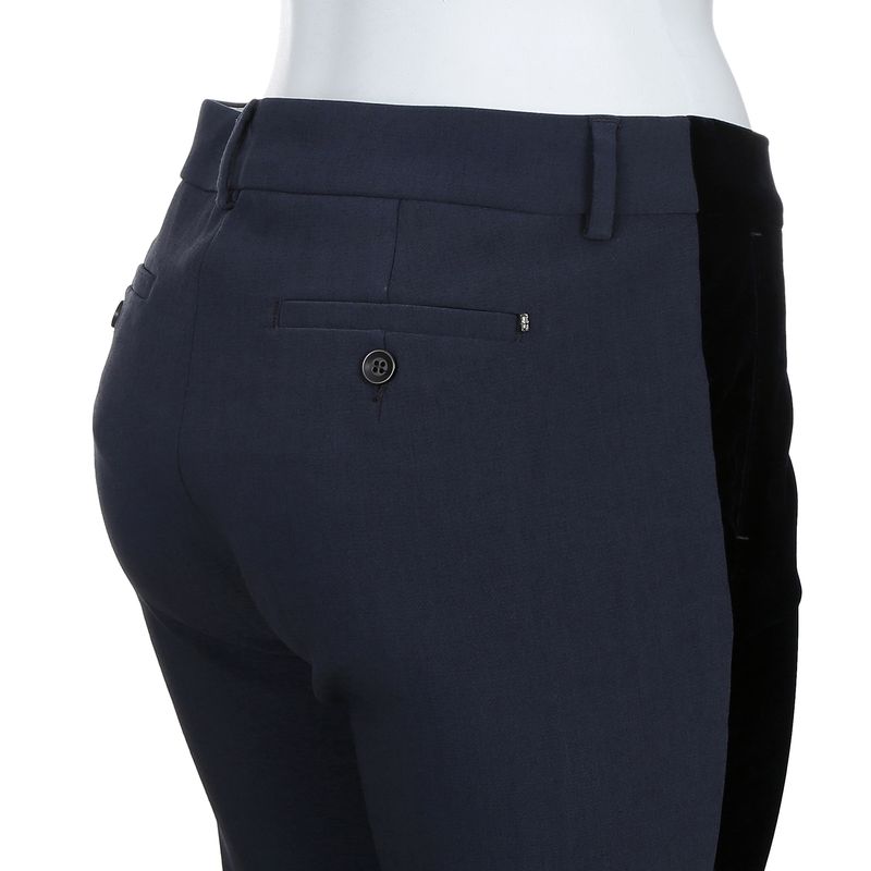 Calca-Sportmax-Veludo-e-Tecido-Azul-Marinho-