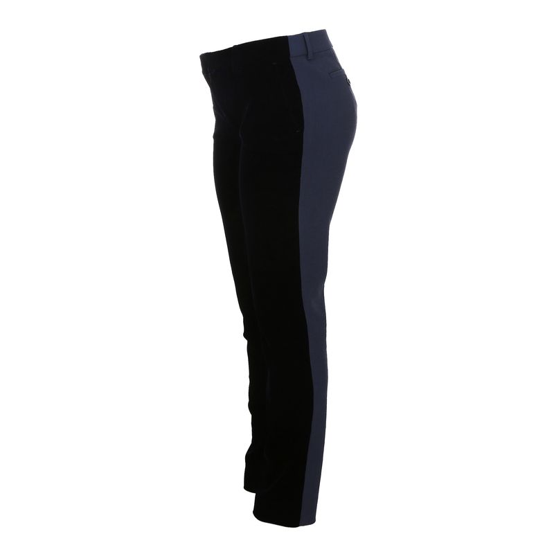 Calca-Sportmax-Veludo-e-Tecido-Azul-Marinho-