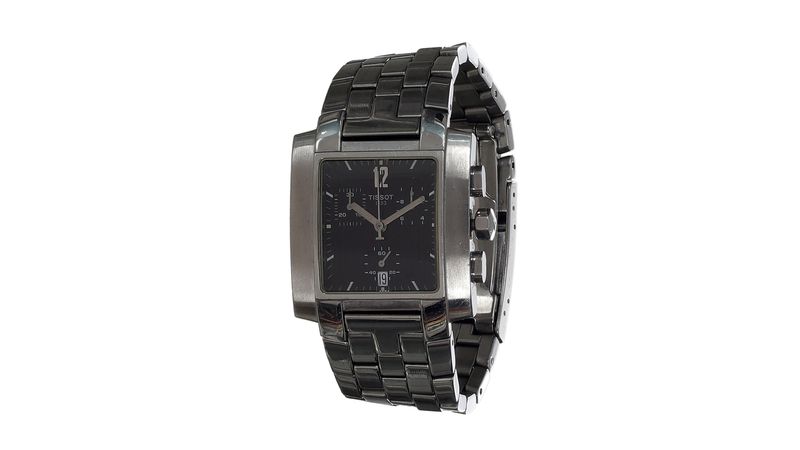 Rel gio Tissot L875 975K Preto A o Prateado Brech de luxo