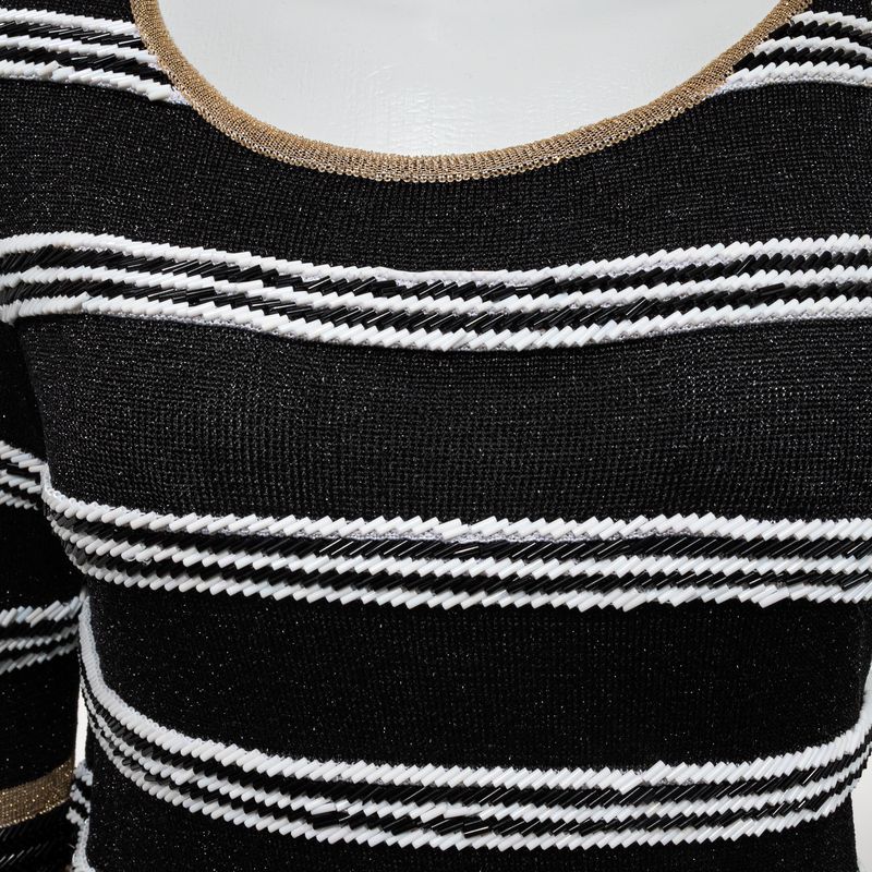 Vestido-NK-Trico-Bordado-Dourado-Preto-e-Branco