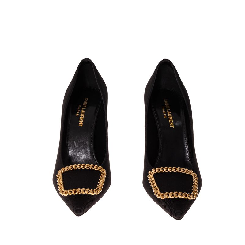 Scarpin-Saint-Laurent-Corrente-Tecido-Preto