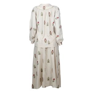 Conjunto Cris Barros Linho Creme Bodado