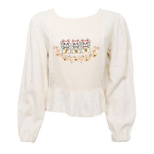 Camisa Cris Barros Creme Ponto Cruz Gatos