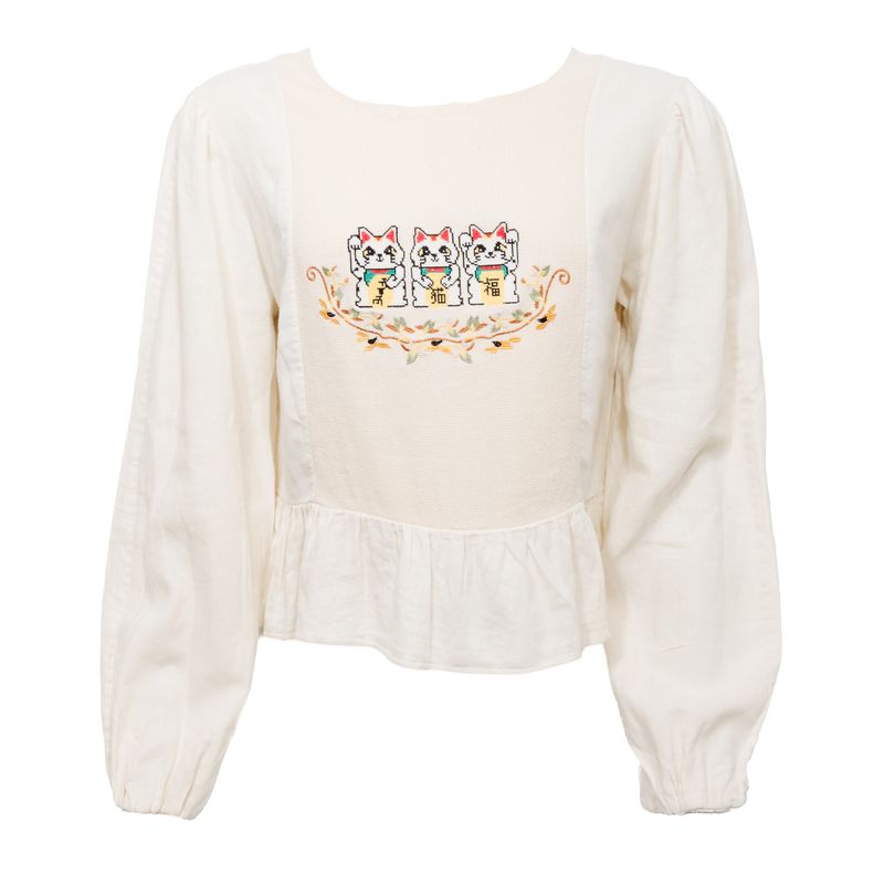 Camisa-Cris-Barros-Creme-Ponto-Cruz-Gatos