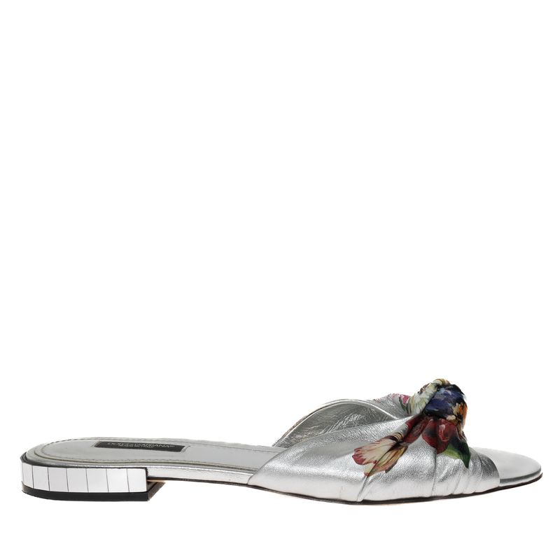 Rasteira-Dolce---Gabbana-Couro-Prateada-Floral