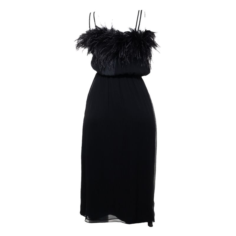 Vestido-Prada-Plumas-Seda-Preto