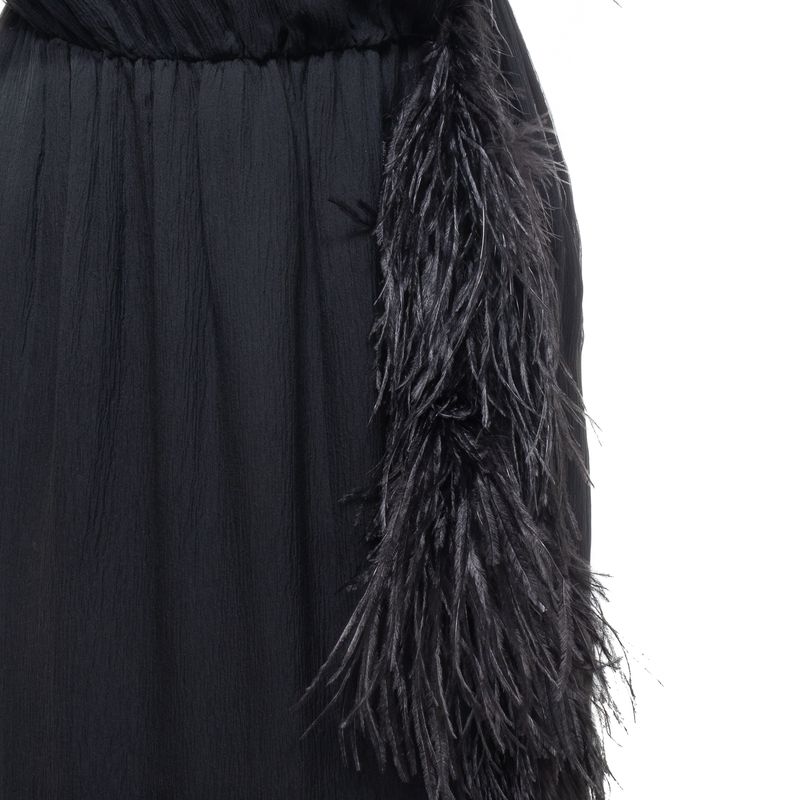 Vestido-Prada-Plumas-Seda-Preto