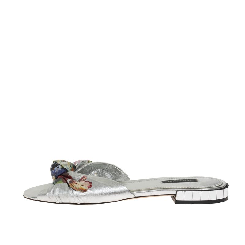 Rasteira-Dolce---Gabbana-Couro-Prateada-Floral