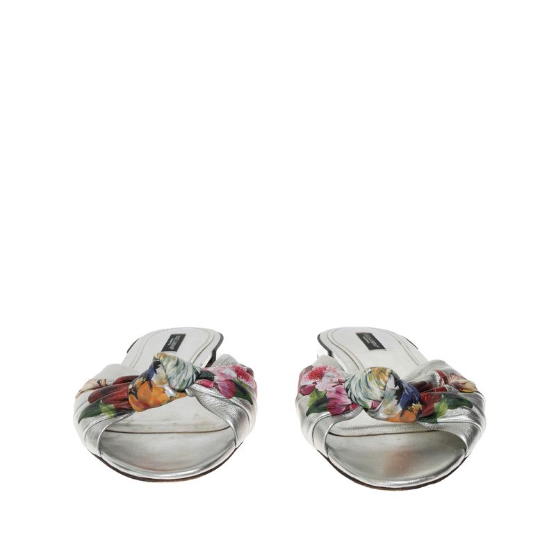 Rasteira-Dolce---Gabbana-Couro-Prateada-Floral