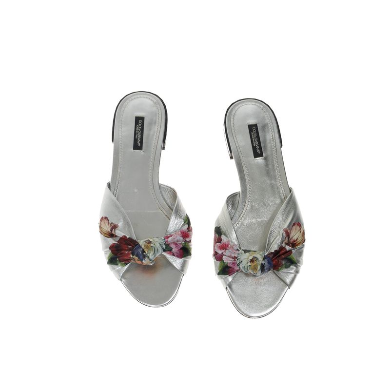 Rasteira-Dolce---Gabbana-Couro-Prateada-Floral