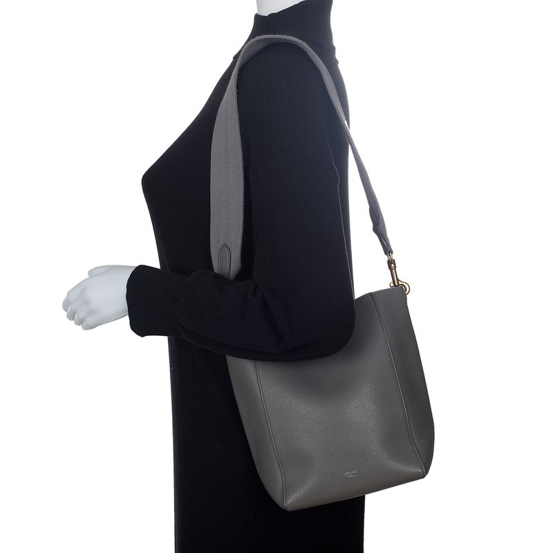 Bolsa-Celine-Seau-Sangle-Bucket-Couro-Cinza