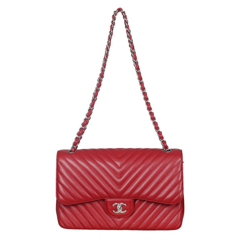 Bolsa-Chanel-Double-Flap-Caviar-Vermelha-