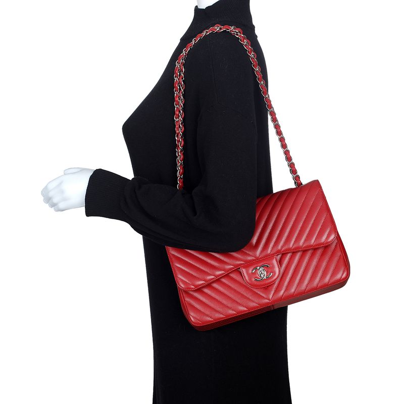 Bolsa-Chanel-Double-Flap-Caviar-Vermelha-
