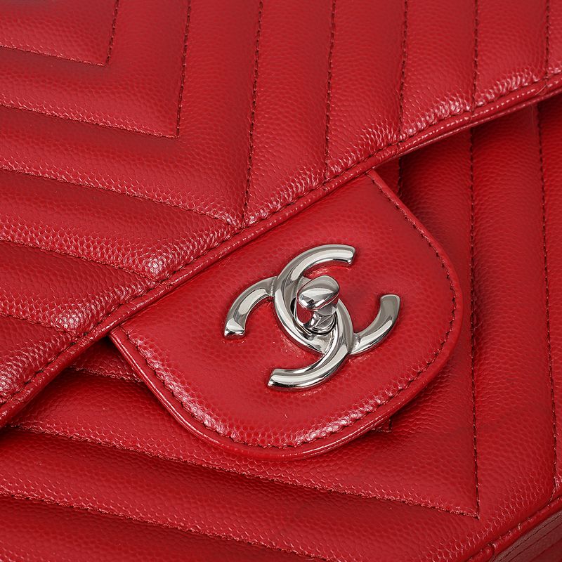 Bolsa-Chanel-Double-Flap-Caviar-Vermelha-