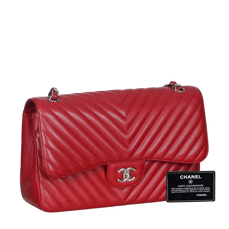 Bolsa-Chanel-Double-Flap-Caviar-Vermelha-