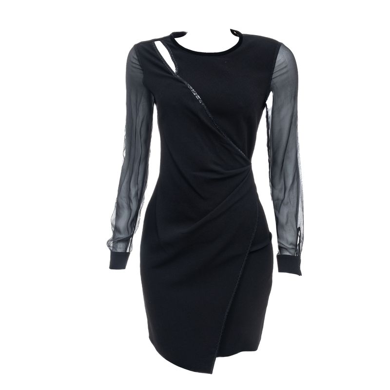 Vestido-Elie-Tahari-Manga-Longa-Preto