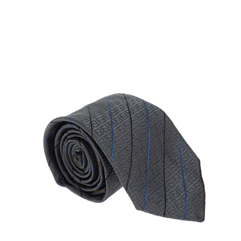 Gravata-Fendi-Listras-e-Monograma-Cinza