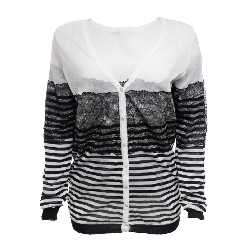 Conjunto-Blumarine-Cardigan-e-Blusa-Preto-e-Branco