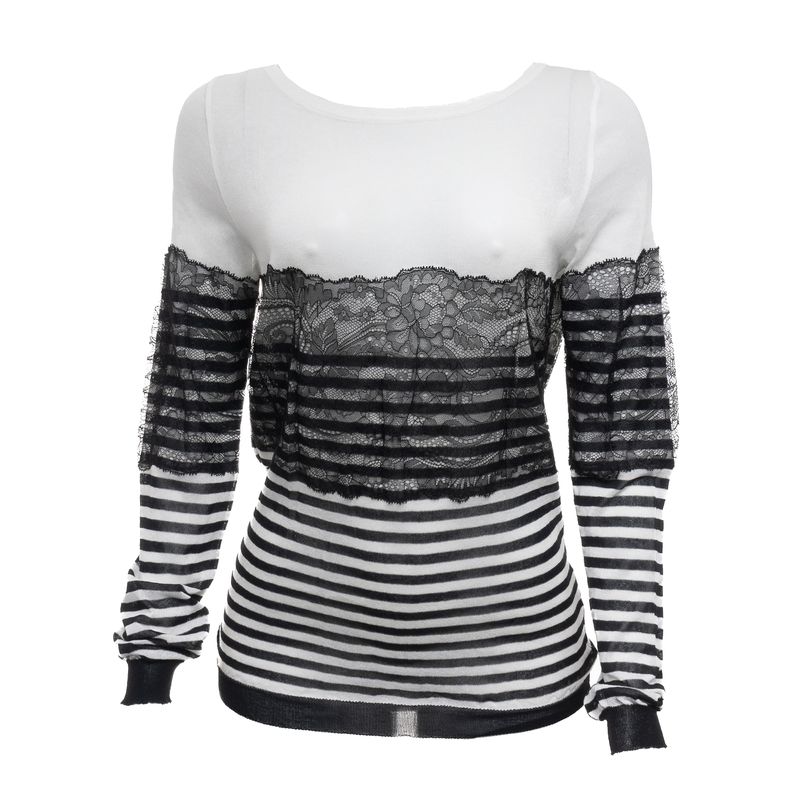 Conjunto-Blumarine-Cardigan-e-Blusa-Preto-e-Branco