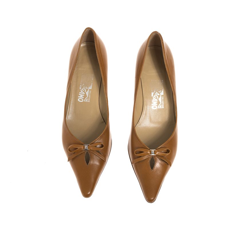 Sapato-Salvatore-Ferragamo-Laco-Couro-Caramelo