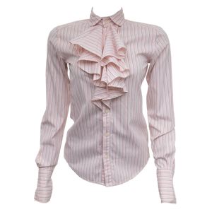 Camisa Ralph Lauren Babado Listrada Rosa e Branca