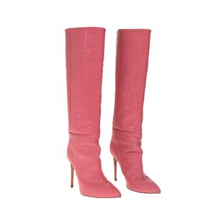 Bota Paris Texas Couro Texturizado Rosa