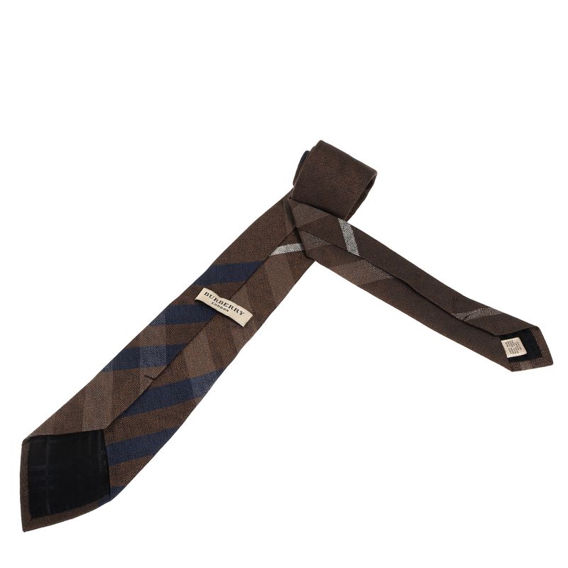 Gravata-Burberry-Seda-Xadrez-Marrom-e-Azul