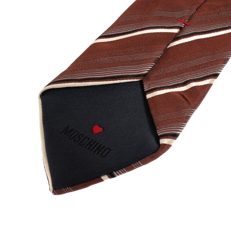Gravata-Moschino-Seda-Listras-Marrom