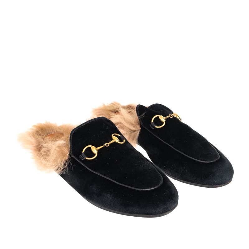 Mule-Gucci-Princetown-Pelos-Veludo-Preto