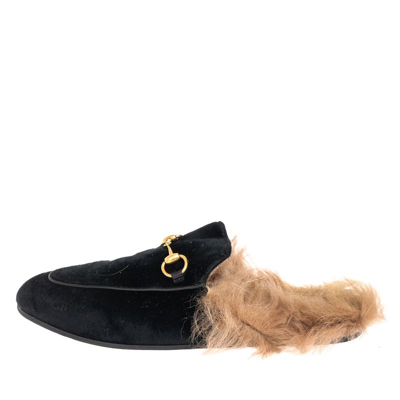 Mule-Gucci-Princetown-Pelos-Veludo-Preto